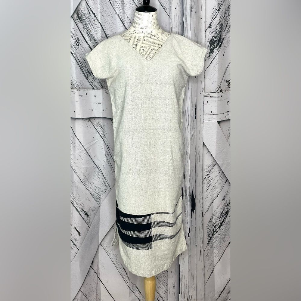 Woven cotton shift dress v-neck S